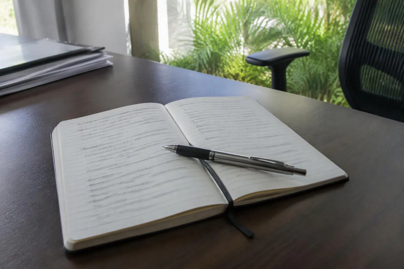 Caderno com a lista de páginas que não vão para o aplicativo